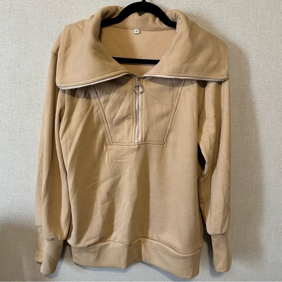 Ribbed quarter zip athletic sweatshirt hoodie scuba pullover - Picture 3 of 3